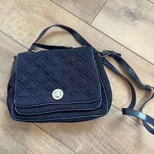 Vera Bradley Navy Blue Quilted Microfiber Turn Lock Crossbody Satchel Bag